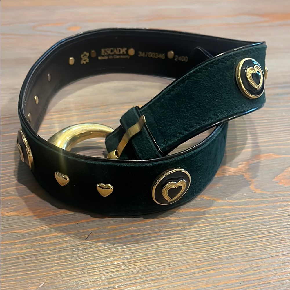 Escada Dark Green Belt with Gold Heart Details